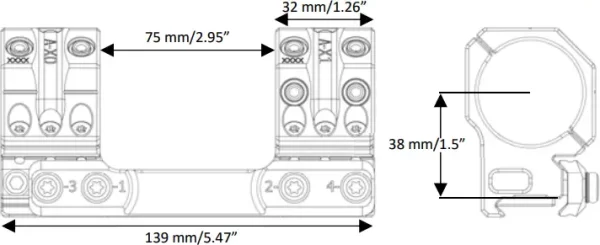 SP-61602 Тактический кронштейн SPUHR D36мм для установки на Picatinny, H38мм, наклон 16MIL/55MOA — изображение 2