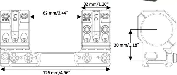 SP-7001 Тактический кронштейн SPUHR D40мм для установки на Picatinny, H30мм, без наклона — изображение 2